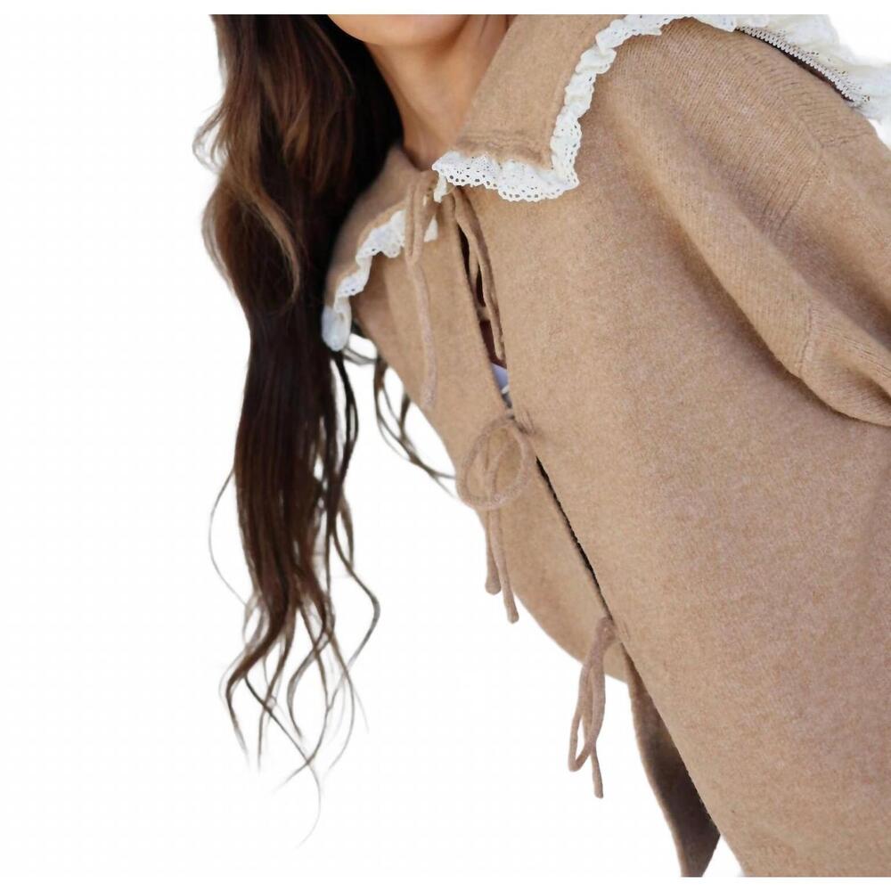 NEW KLESIS opalite lace collar sweater in caramel - Picture 2 of 3